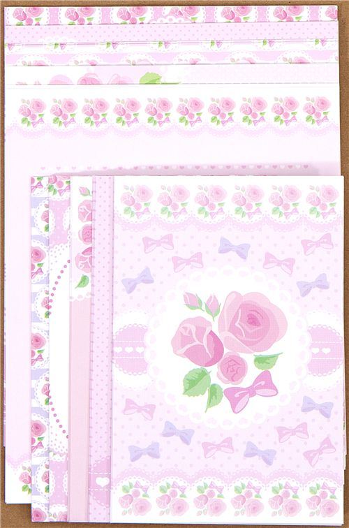 pink Letter Paper with roses ribbons dots pink Letter Paper with roses ribbons dots