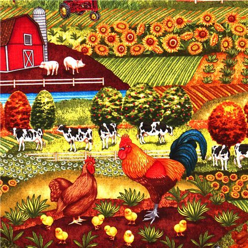 animal fabric with farm chicken cow Robert Kaufman animal fabric with farm chicken cow Robert Kaufman