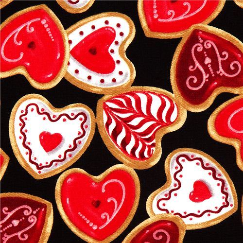black fabric heart cookies pastry by Robert Kaufman black fabric heart cookies pastry by Robert Kaufman