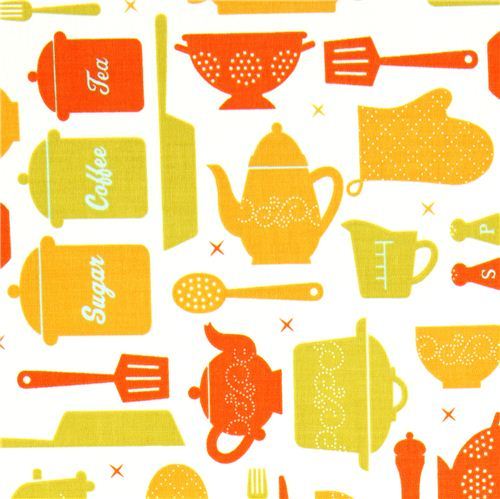 white fabric with kitchen utensils by Robert Kaufman white fabric with kitchen utensils by Robert Kaufman