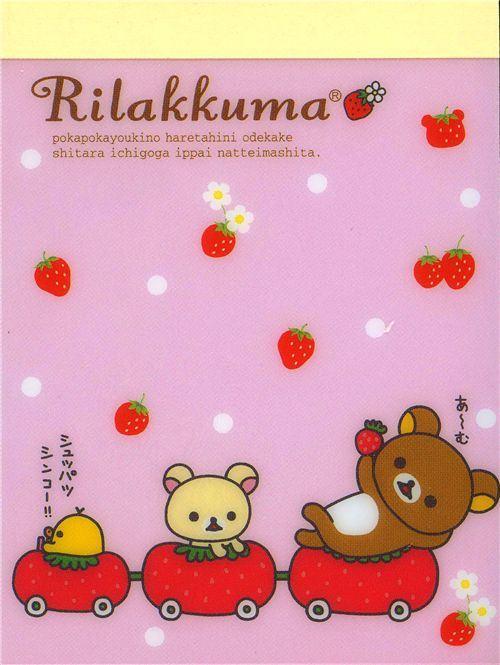 pink Rilakkuma mini Memo Pad bear with strawberry pink Rilakkuma mini Memo Pad bear with strawberry