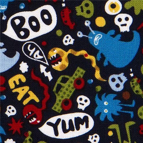 Michael Miller fabric Don't eat me skulls monsters