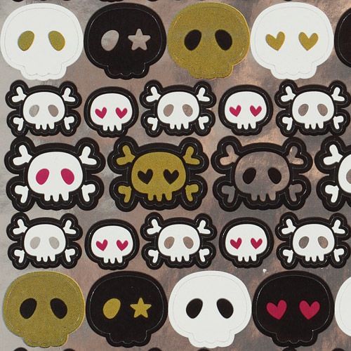 cute shiny skull stickers with hearts