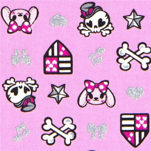 pink glitter skull fabric bunny stars