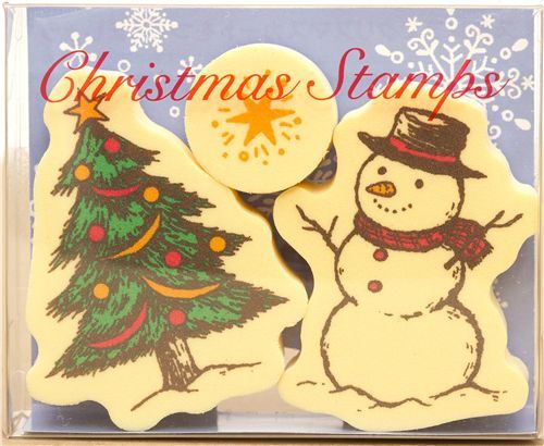 Christmas stamp set 3 pieces snowman Christmas tree