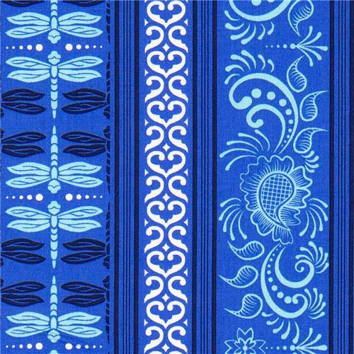 Michael Miller fabric pale blue dragonflies & ornaments