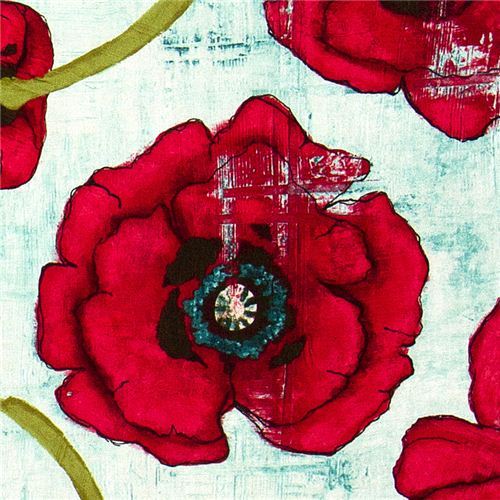 Michael Miller fabric with big red corn poppy flower