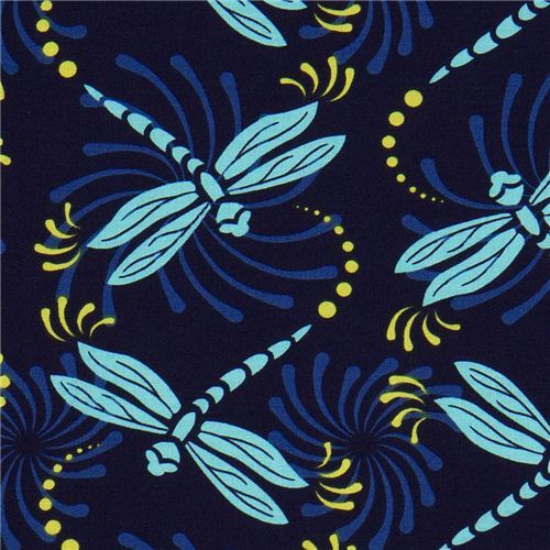 blue Michael Miller fabric with turquoise dragonflies