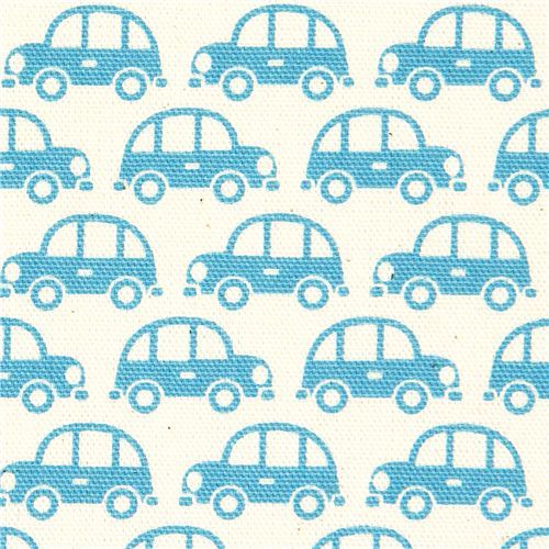 blue cars fabric for boys by Kokka Japan