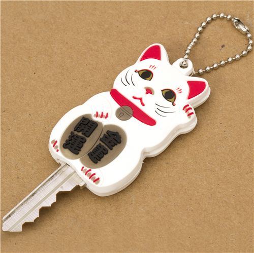 white Lucky Cat key cover charm