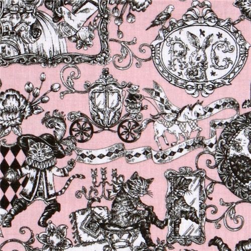 old rose Puss in Boots fairy tale fabric by Kokka Japan old rose Puss in Boots fairy tale fabric by Kokka Japan