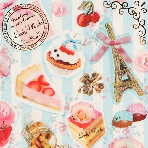 France sticker with Eiffel Tower pastry roses cherries France sticker with Eiffel Tower pastry roses cherries