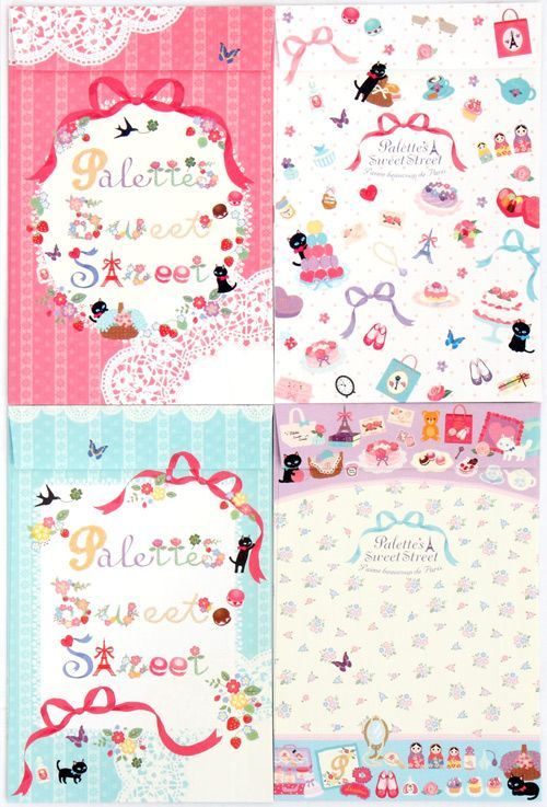 cute French Letter Set with flowers cats cute French Letter Set with flowers cats