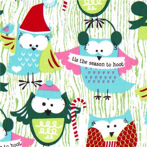 Michael Miller Christmas fabric Santa Claus owls