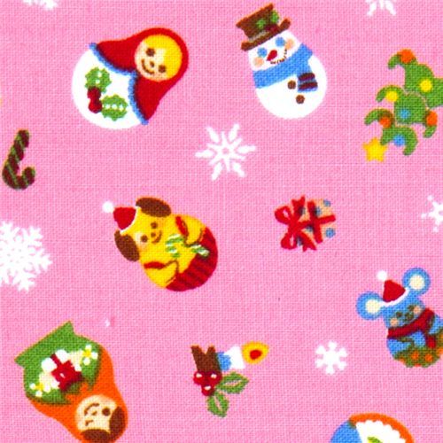 pink Christmas fabric Matryoshka kawaii animals