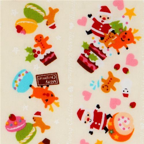 white kawaii Christmas fabric Santa Claus macaroons