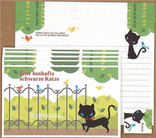 black kitty Letter Paper set in the park Japan black kitty Letter Paper set in the park Japan