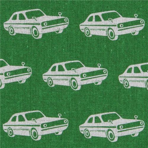 echino canvas designer fabric cars green from Japan