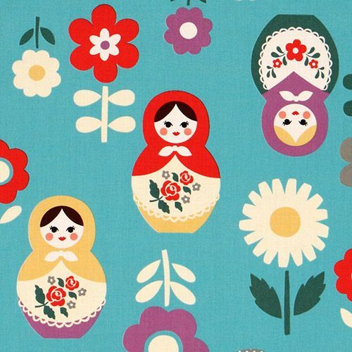 blue big babushka fabric matryoshka dolls Kokka blue big babushka fabric matryoshka dolls Kokka