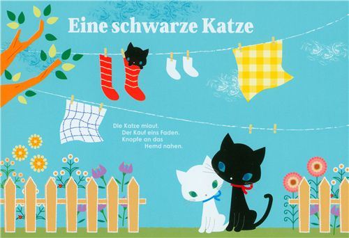 cute black cat postcard with clothesline cute black cat postcard with clothesline