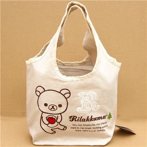 cute Rilakkuma bear shopping bag with apple