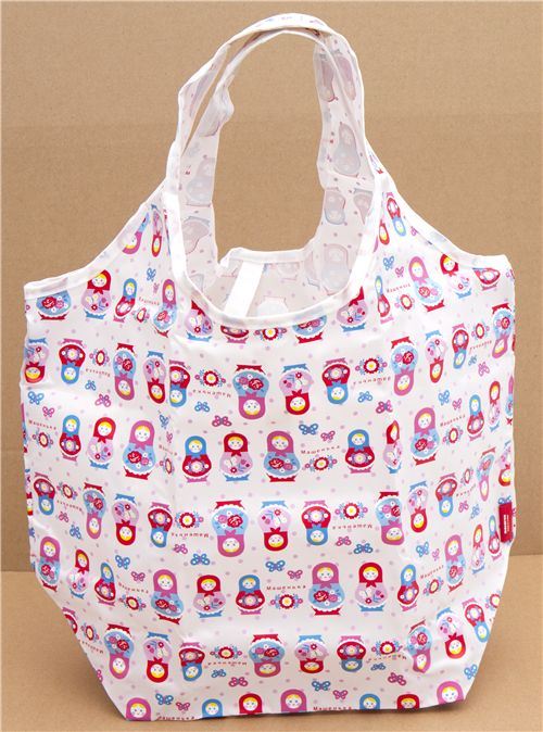 cute shopping bag with matryoshka dolls with pouch