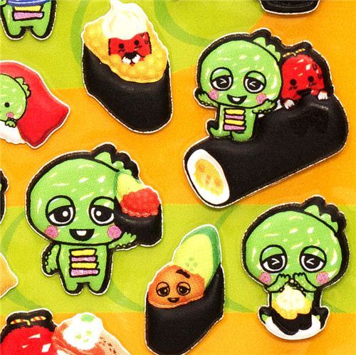 cute Gachapin sponge sticker with sushi kawaii