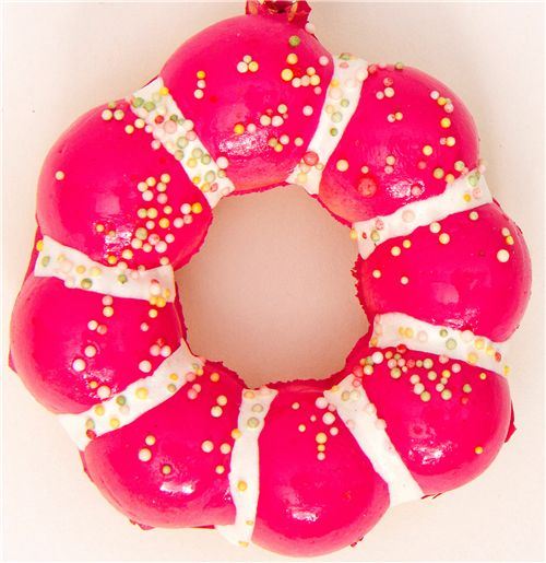 pink flower donut squishy charm with sprinkles
