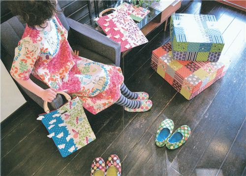 cute dress, bags and - our favourite - slippers made with Echino