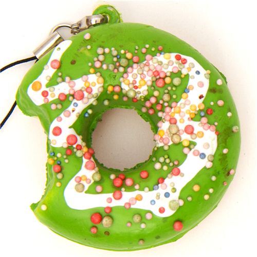 green donut squishy charm with colourful sprinkles green donut squishy charm with colourful sprinkles
