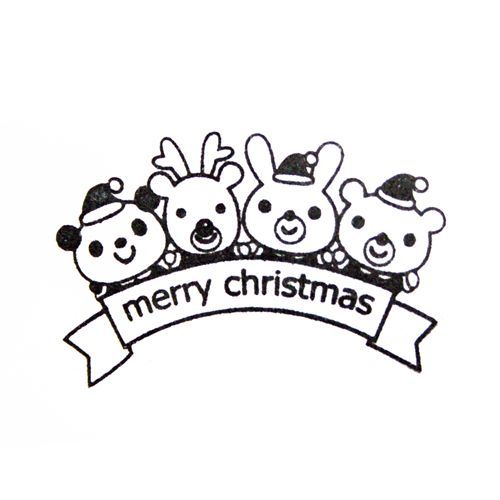 cute Christmas stamp panda reindeer bunny bear