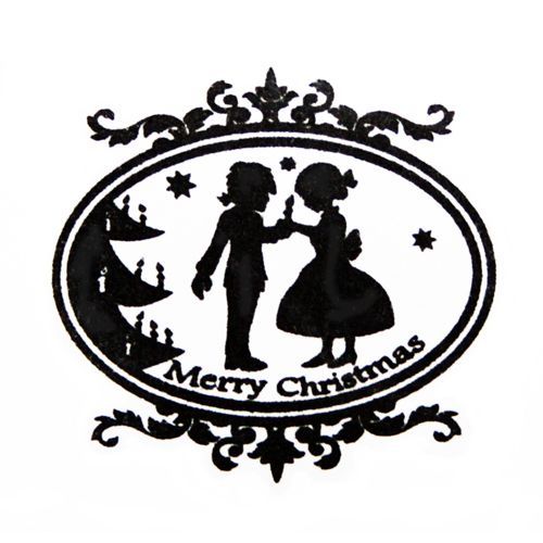 cute Xmas stamp girl with boy and candle