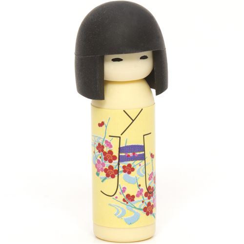 yellow Japanese Kokeshi dolls eraser flowers from Japan