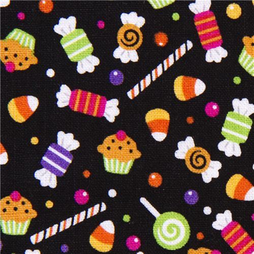 black Riley Blake Halloween fabric colourful candy black Riley Blake Halloween fabric colourful candy