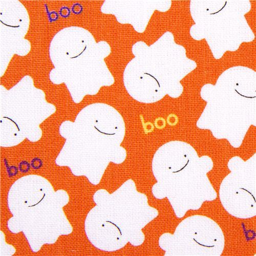 orange Riley Blake Halloween fabric white ghosts orange Riley Blake Halloween fabric white ghosts