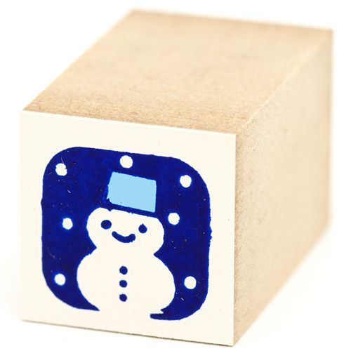 cute small snowman with snow wooden stamp