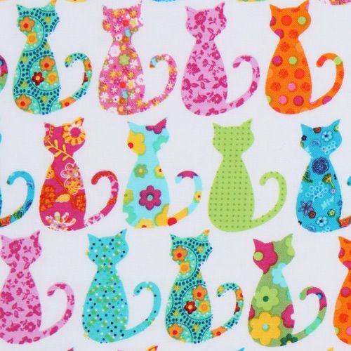 cute white Michael Miller fabric colourful Calico Cat