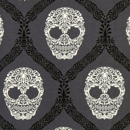 gray Michael Miller fabric skulls Skull Damask