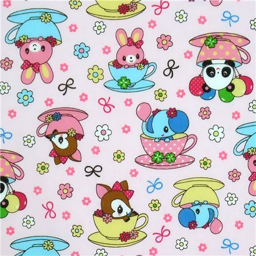 cute pink deer panda bunny elephant Kokka fabric