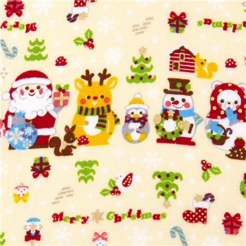 white Christmas fabric Santa Claus kawaii animals