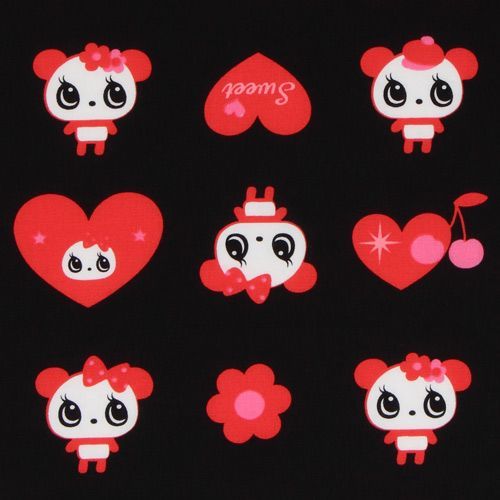 black big panda fabric with red hearts Japan