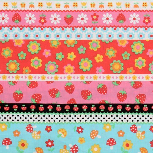 colourful stripes fabric strawberry flowers mushroom
