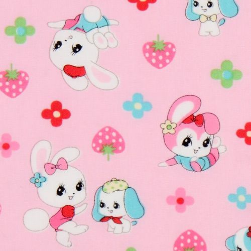 pink Japanese fabric bunny doggy strawberry flowers