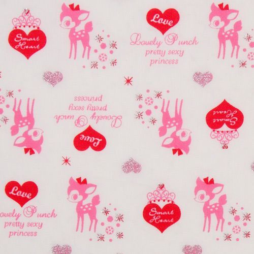 white kawaii Bambi fabric with glitter from Japan