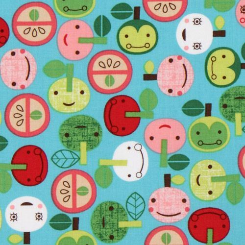 blue kawaii apple fabric with faces Robert Kaufman blue kawaii apple fabric with faces Robert Kaufman