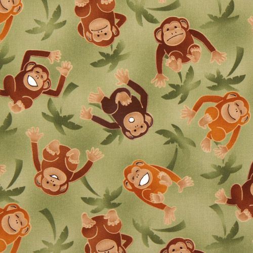 green monkeys fabric with palm trees Robert Kaufman green monkeys fabric with palm trees Robert Kaufman