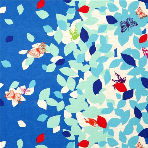 blue echino canvas fabric leaves & birds from Japan blue echino canvas fabric leaves & birds from Japan