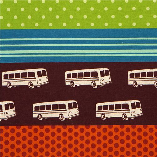 echino canvas fabric bus brown & polka dots from Japan echino canvas fabric bus brown & polka dots from Japan