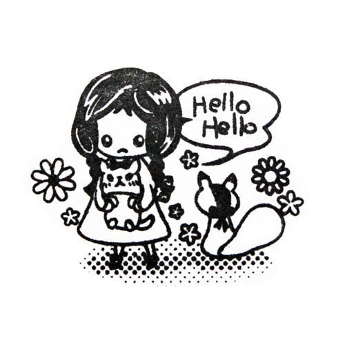 cute girl stamp with squirrel kawaii Japan cute girl stamp with squirrel kawaii Japan