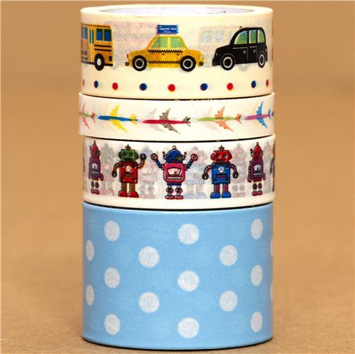 Paper Tape set car airplane robot dots Paper Tape set car airplane robot dots